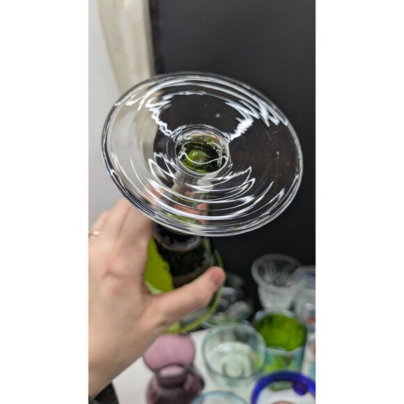 Artland Green Bubble Glass Wine Water Goblet Clear Sturdy Base - Picture 8 of 14